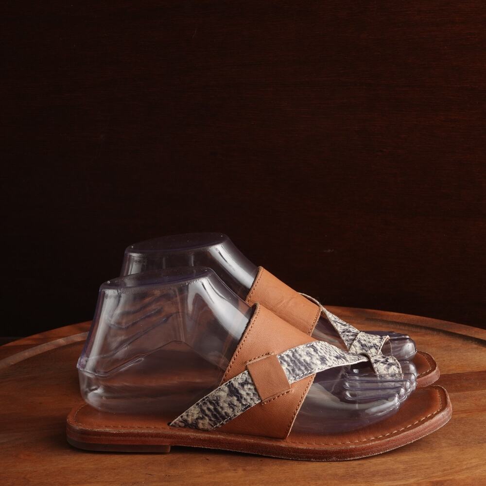 Frye Sandals Womens SZ 7M Brown Snake Print‎ Felix Leather Coastal Cowgirl Shoes